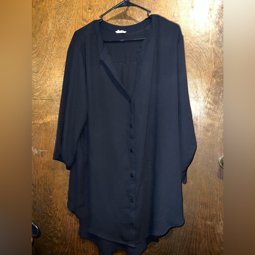 Plus Size 2X Black Sheer Button Down Blouse